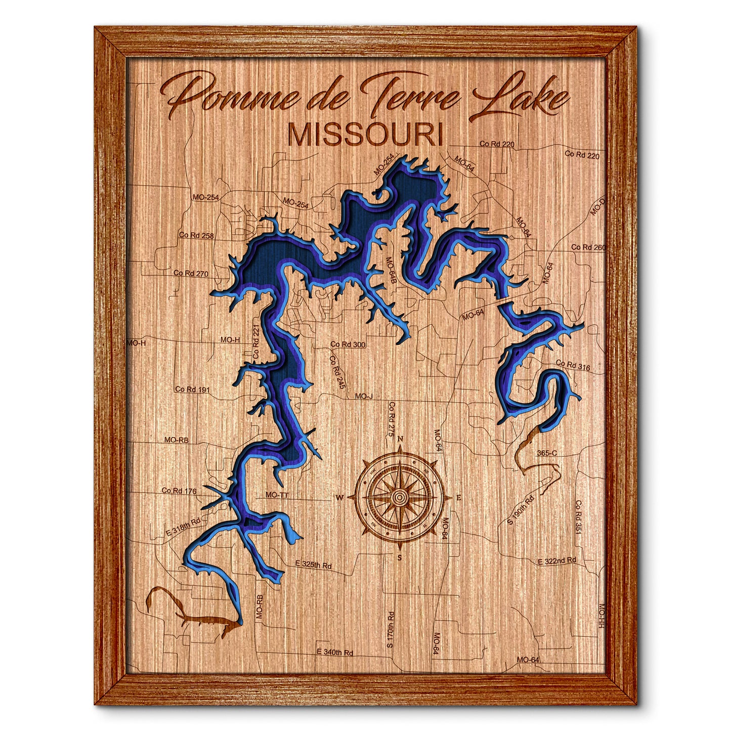 Pomme de Terre Lake, Missouri Depth Map - Any Lake, Pond, or Reservoir, Home Decor, Wall Art, Wall Decor