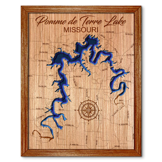 Pomme de Terre Lake, Missouri Depth Map - Any Lake, Pond, or Reservoir, Home Decor, Wall Art, Wall Decor