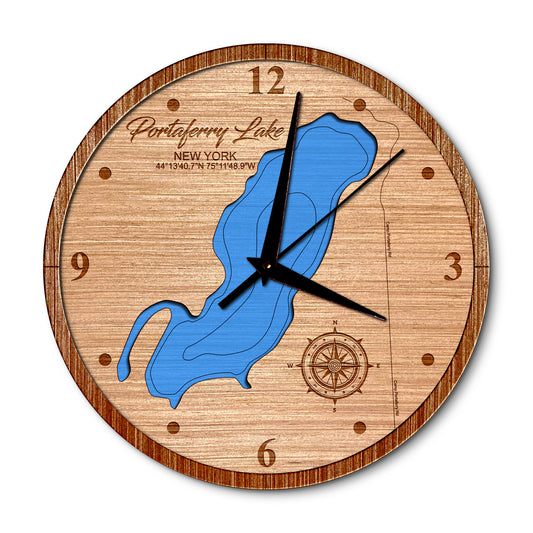 Portaferry Lake, New York Layered Map Clock - Any Lake, Pond, or Reservoir - Unique Home Decor