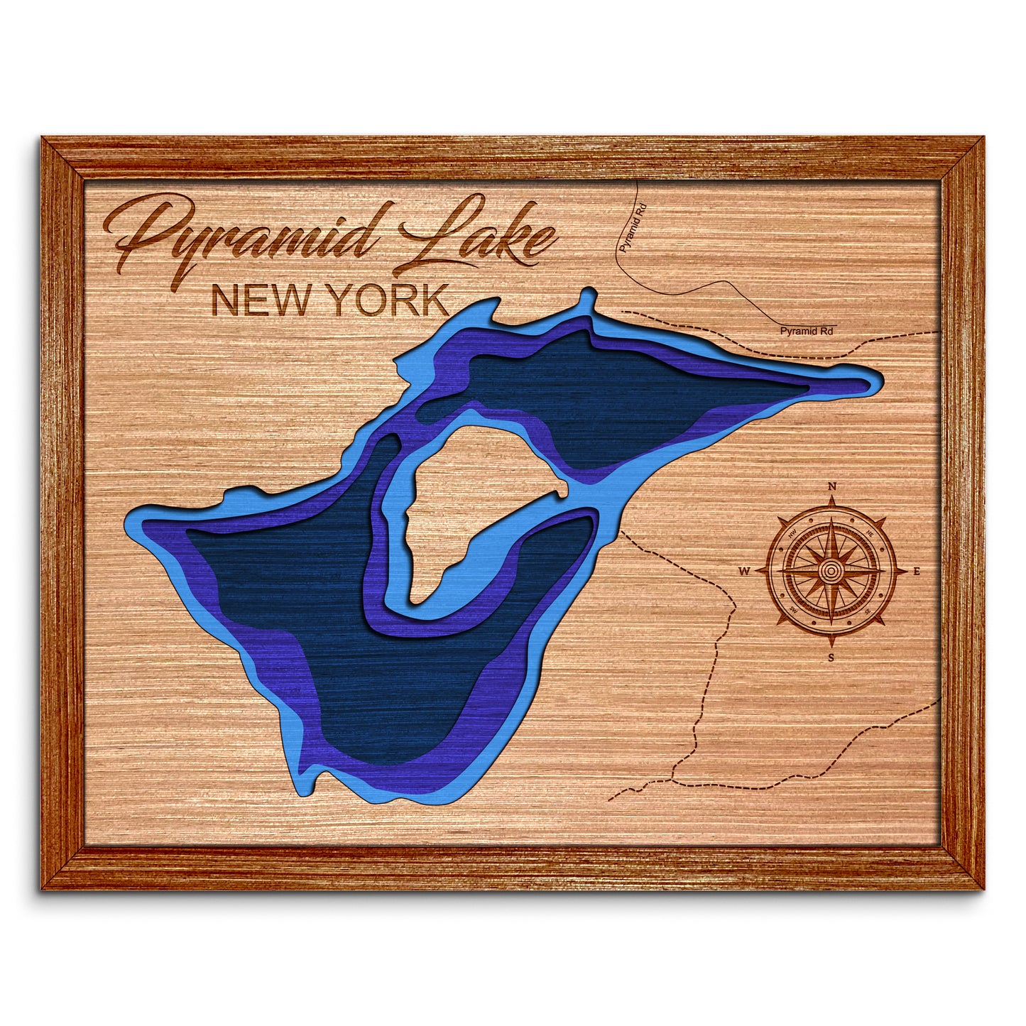 Pyramid Lake, New York Depth Map - Any Lake, Pond, or Reservoir, Home Decor, Wall Art, Wall Decor