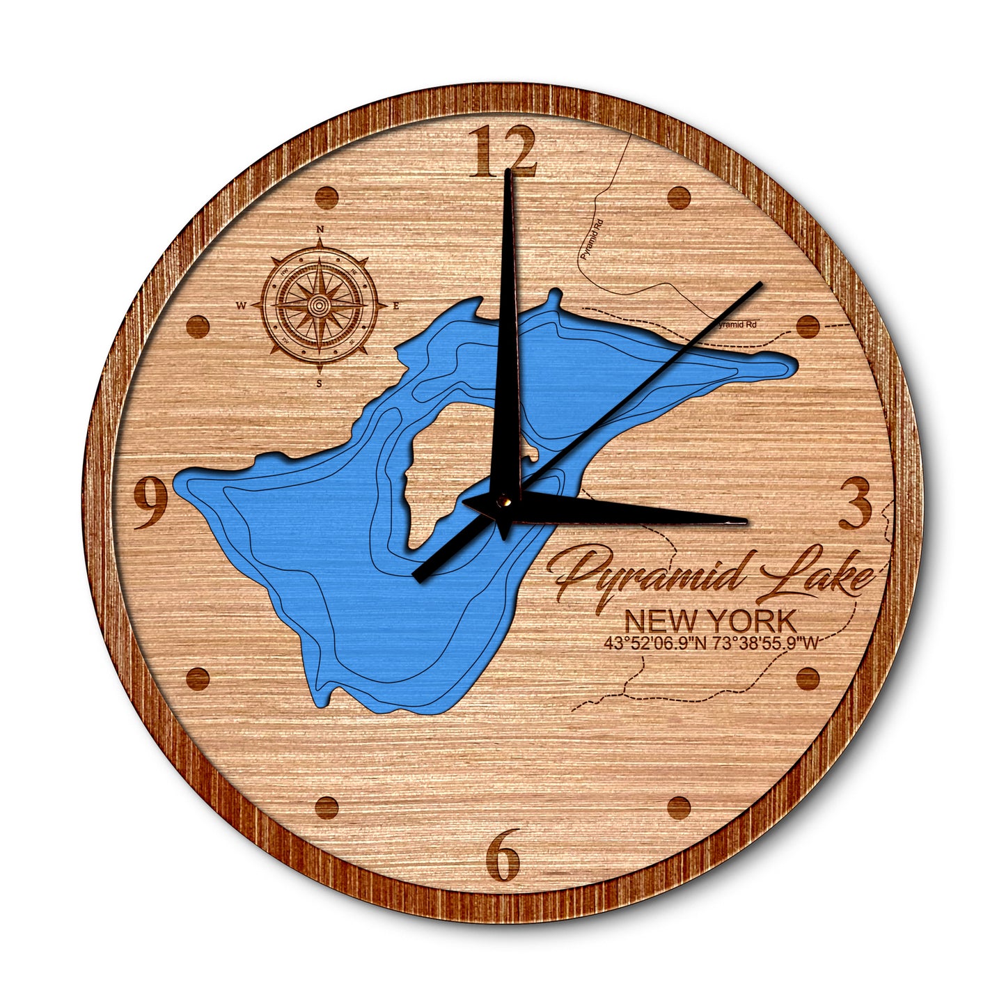 Pyramid Lake, New York 14in Layered Map Clock - Any Lake, Pond, or Reservoir - Unique Home Decor