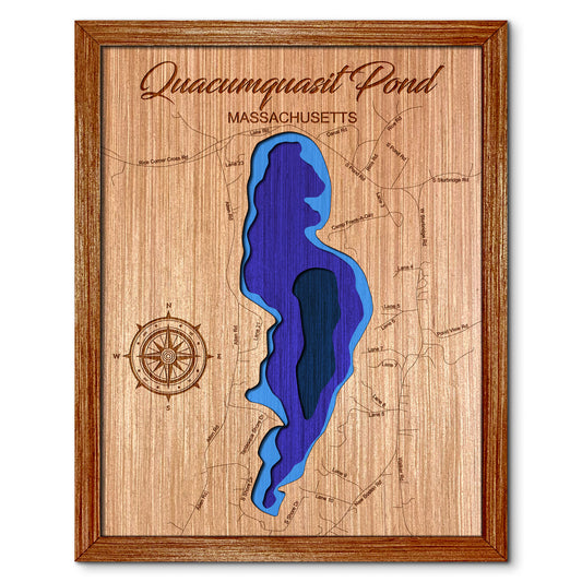 Quacumquasit Pond, Massachusetts Depth Map - Any Lake, Pond, or Reservoir - Unique Home Decor, Wall Art