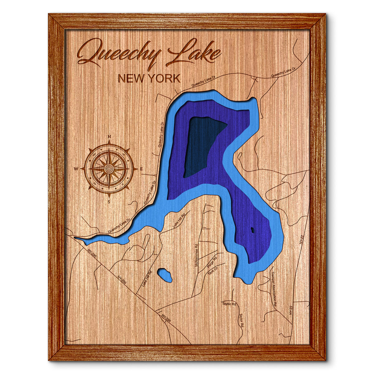 Queechy Lake, New York Depth Map - Any Lake, Pond, or Reservoir, Home Decor, Wall Art, Wall Decor