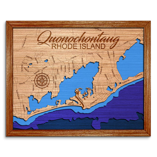 Quonochontaug, Rhode Island Depth Map - Any Lake, Pond, or Reservoir - Unique Home Decor, Wall Art