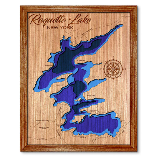 Raquette Lake, New York Depth Map - Any Lake, Pond, or Reservoir, Home Decor, Wall Art, Wall Decor