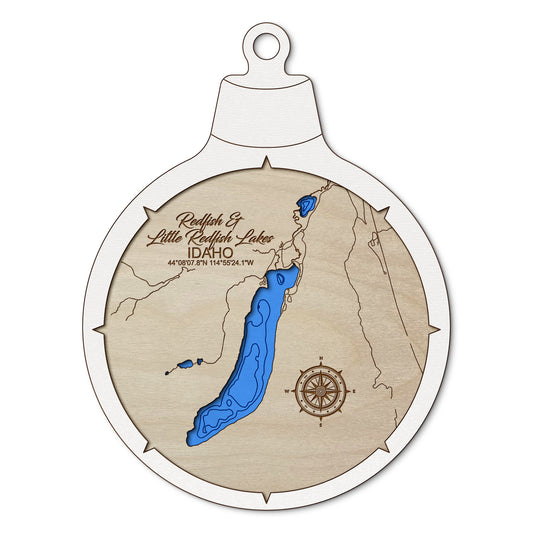 Redfish & Little Redfish Lakes, Idaho Custom 3D Layered Wood Lake Map Ornament | Handcrafted Bathymetric Art