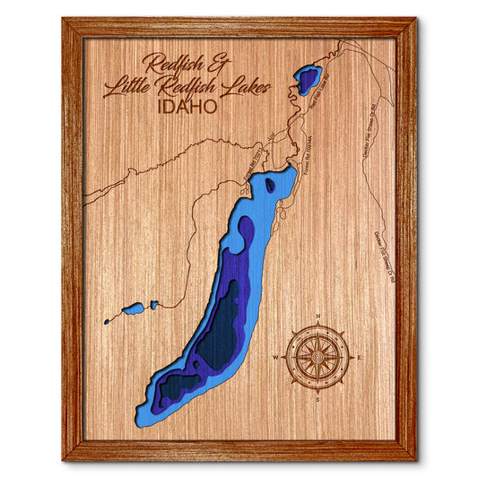 Redfish & Little Redfish Lakes, Idaho Depth Map - Any Lake, Pond, or Reservoir, Home Decor, Wall Art, Wall Decor