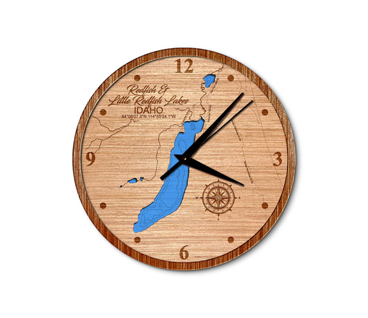 Redfish & Little Redfish Lakes, Idaho 14in Layered Map Clock - Any Lake, Pond, or Reservoir - Unique Home Decor