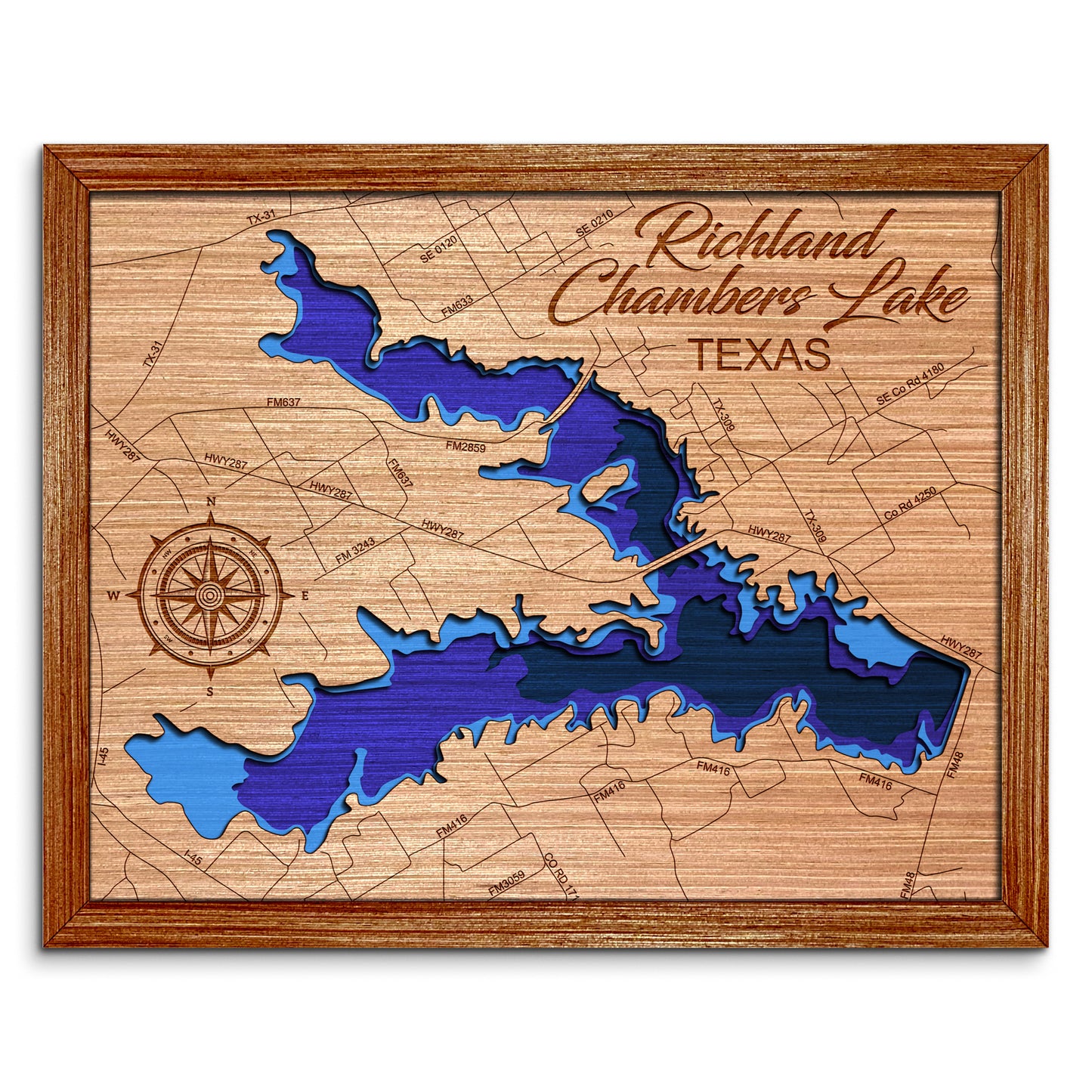 Richland Chambers Lake, Texas Depth Map - Any Lake, Pond, or Reservoir, Home Decor, Wall Art, Wall Decor
