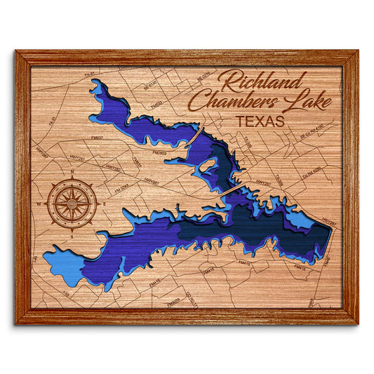 Richland Chambers Lake, Texas Depth Map - Any Lake, Pond, or Reservoir, Home Decor, Wall Art, Wall Decor