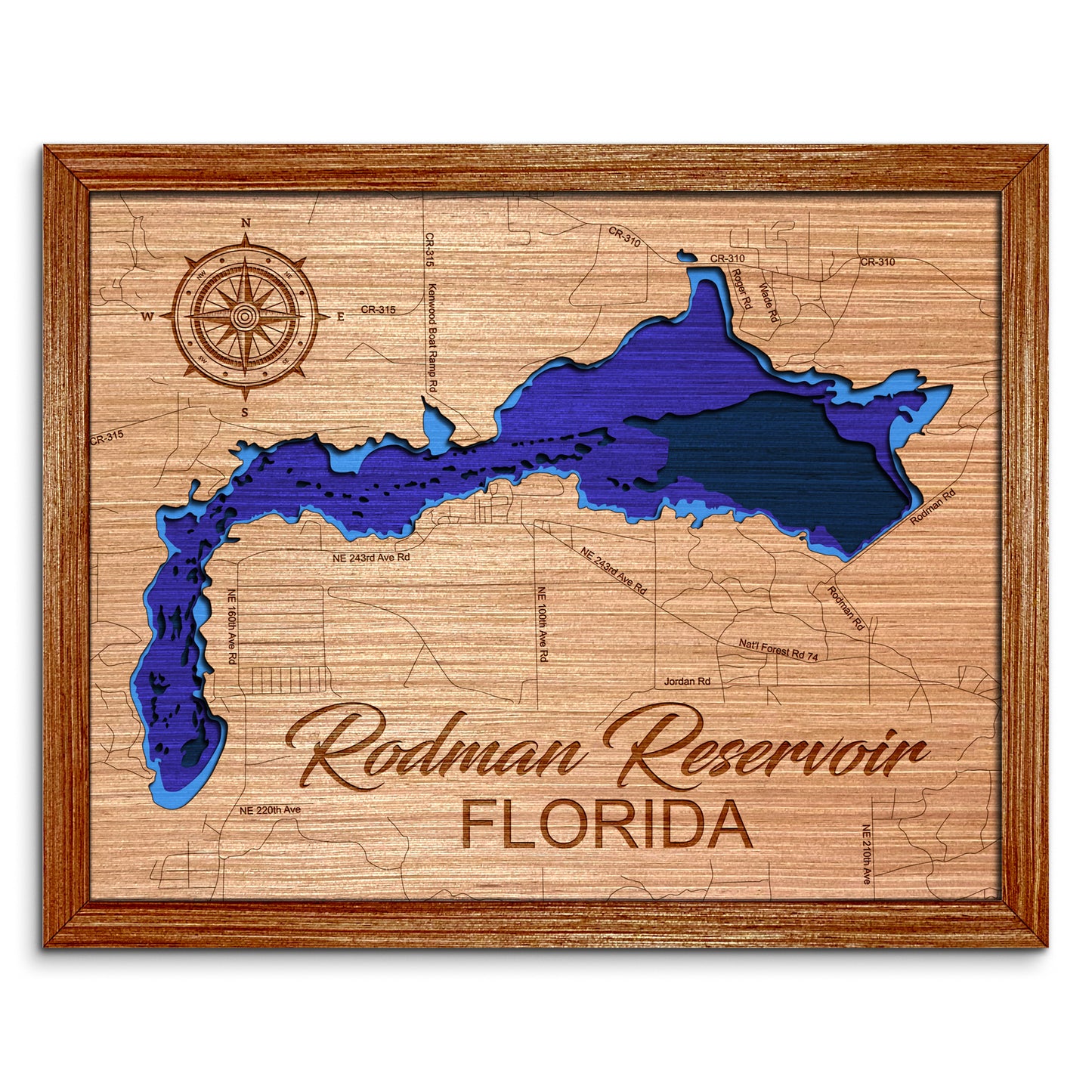 Rodman Reservoir, Florida Depth Map - Any Lake, Pond, or Reservoir, Home Decor, Wall Art, Wall Decor