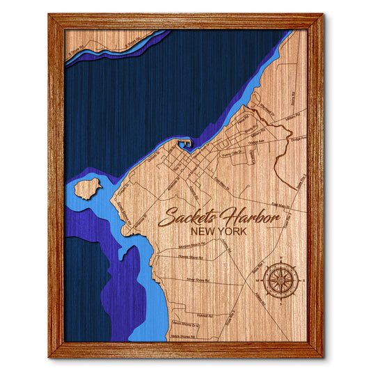 Sackets Harbor, New York Depth Map - Any Lake, Pond, or Reservoir - Unique Home Decor, Wall Art