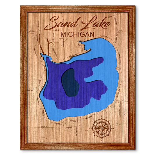 Sand Lake, Michigan Depth Map - Any Lake, Pond, or Reservoir, Home Decor, Wall Art, Wall Decor