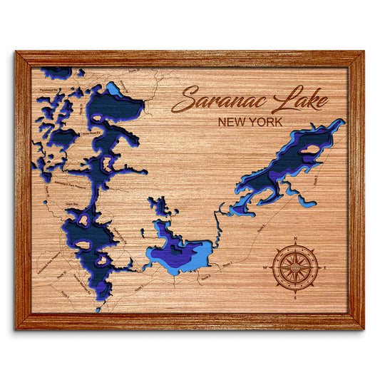 Saranac Lake, New York Depth Map - Any Lake, Pond, or Reservoir - Unique Home Decor, Wall Art