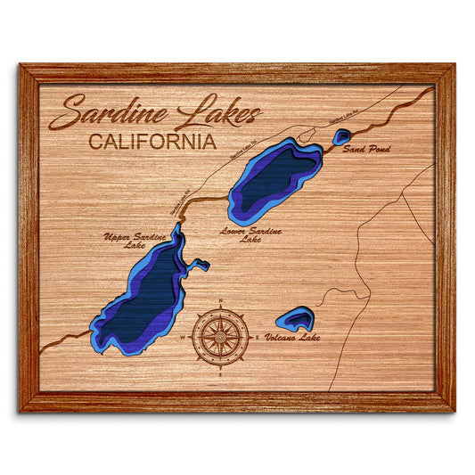 Sardine Lakes, California Depth Map - Any Lake, Pond, or Reservoir, Home Decor, Wall Art, Wall Decor