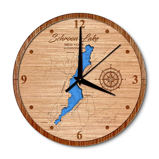 Schroon Lake, New York Layered Map Clock - Any Lake, Pond, or Reservoir - Unique Home Decor
