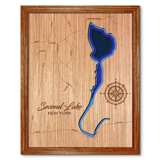 Second Lake in Luzerne, New York Depth Map - Any Lake, Pond, or Reservoir, Home Decor, Wall Art, Wall Decor