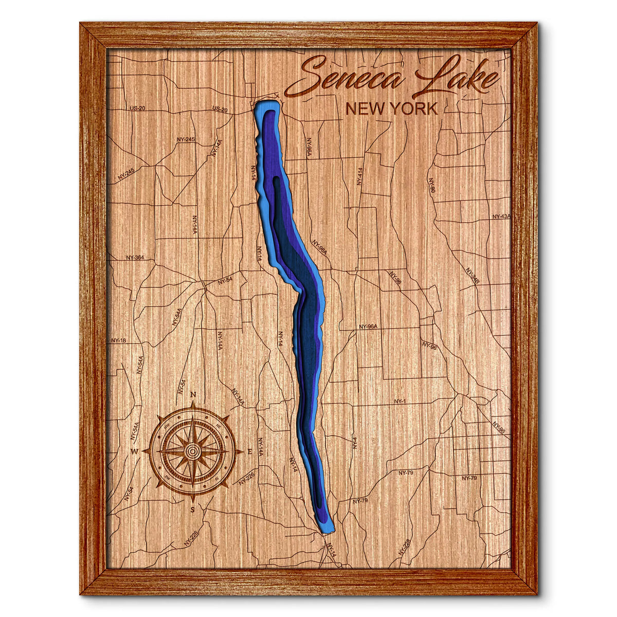 Seneca Lake, New York Depth Map - Any Lake, Pond, or Reservoir, Home Decor, Wall Art, Wall Decor