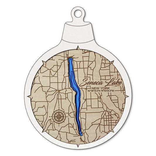 Seneca Lake, New York Custom 3D Layered Wood Lake Map Ornament | Handcrafted Bathymetric Art