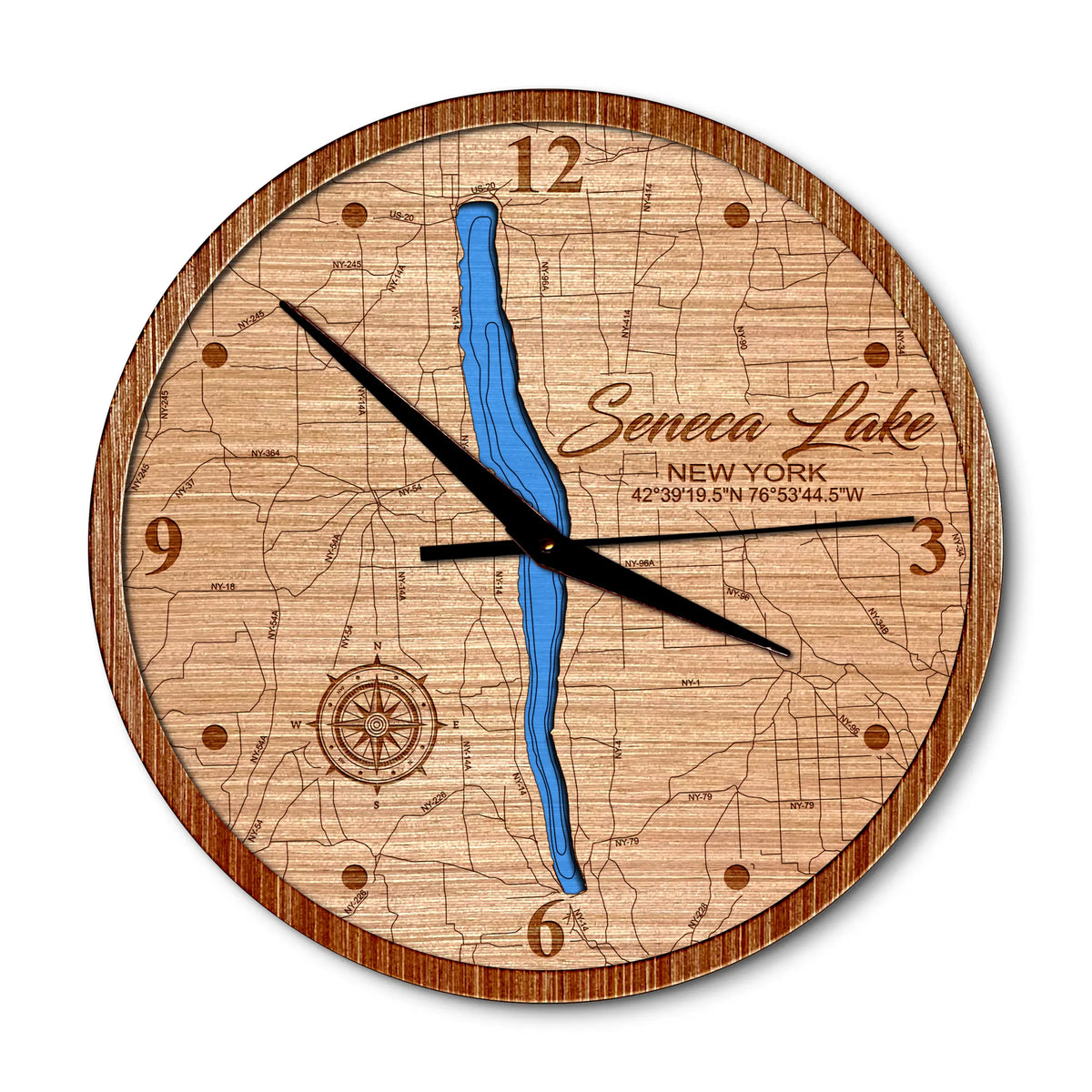 Seneca Lake, New York 14in Layered Map Clock - Any Lake, Pond, or Reservoir - Unique Home Decor
