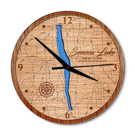 Seneca Lake, New York 14in Layered Map Clock - Any Lake, Pond, or Reservoir - Unique Home Decor