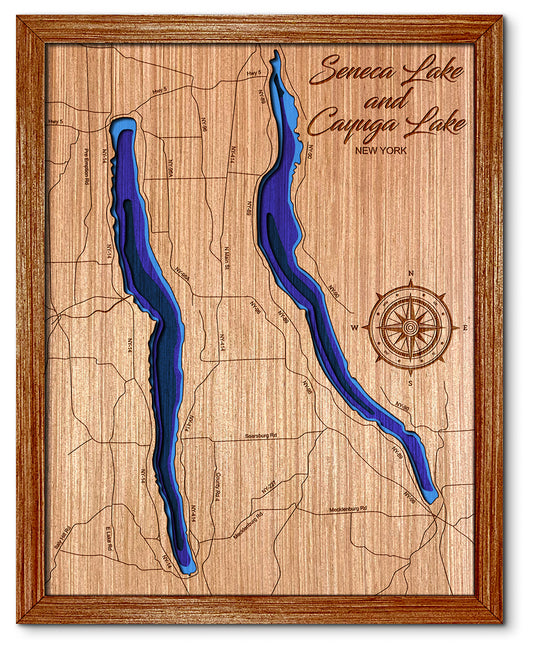 Seneca & Cayuga Lakes, New York Depth Map - Any Lake, Pond, or Reservoir - Unique Home Decor, Wall Art