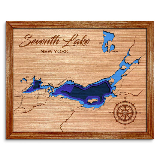 Seventh Lake Fulton Chain of Lakes, New York Depth Map - Any Lake, Pond, or Reservoir, Home Decor, Wall Art, Wall Decor
