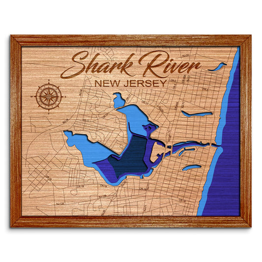 Shark River, New Jersey Depth Map - Any Lake, Pond, or Reservoir, Home Decor, Wall Art, Wall Decor