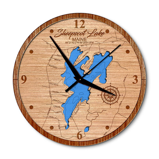 Sheepscot Lake in Palermo, Maine Layered Map Clock - Any Lake, Pond, or Reservoir - Unique Home Decor