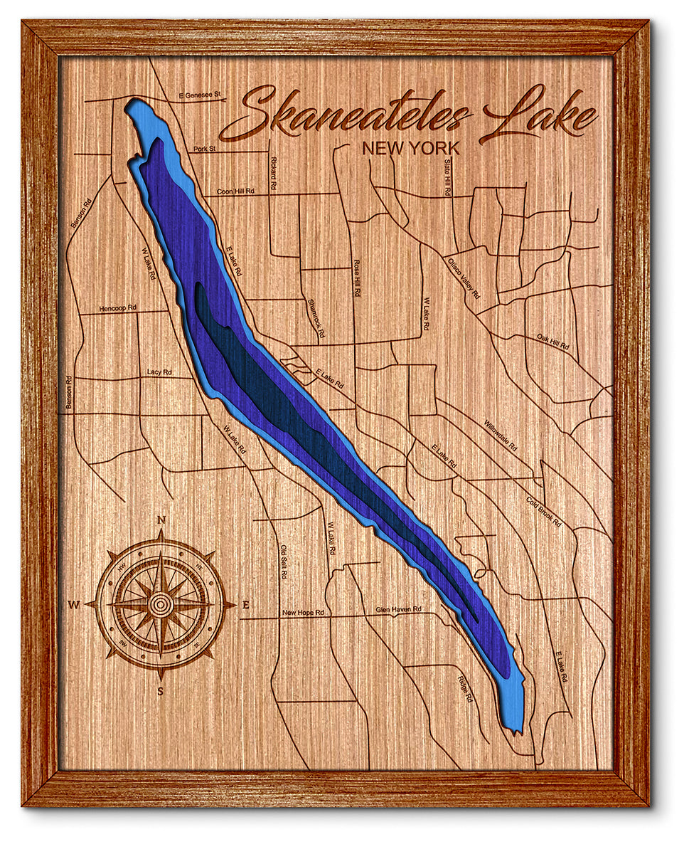Skaneateles Lake, New York Depth Map - Any Lake, Pond, or Reservoir, Home Decor, Wall Art, Wall Decor