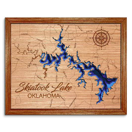 Skiatook Lake, Oklahoma Depth Map - Any Lake, Pond, or Reservoir - Unique Home Decor, Wall Art