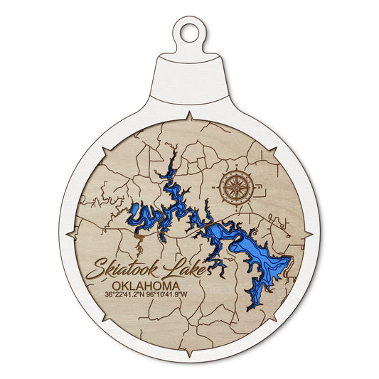 Skiatook Lake, Oklahoma Custom 3D Layered Wood Lake Map Ornament | Handcrafted Bathymetric Art