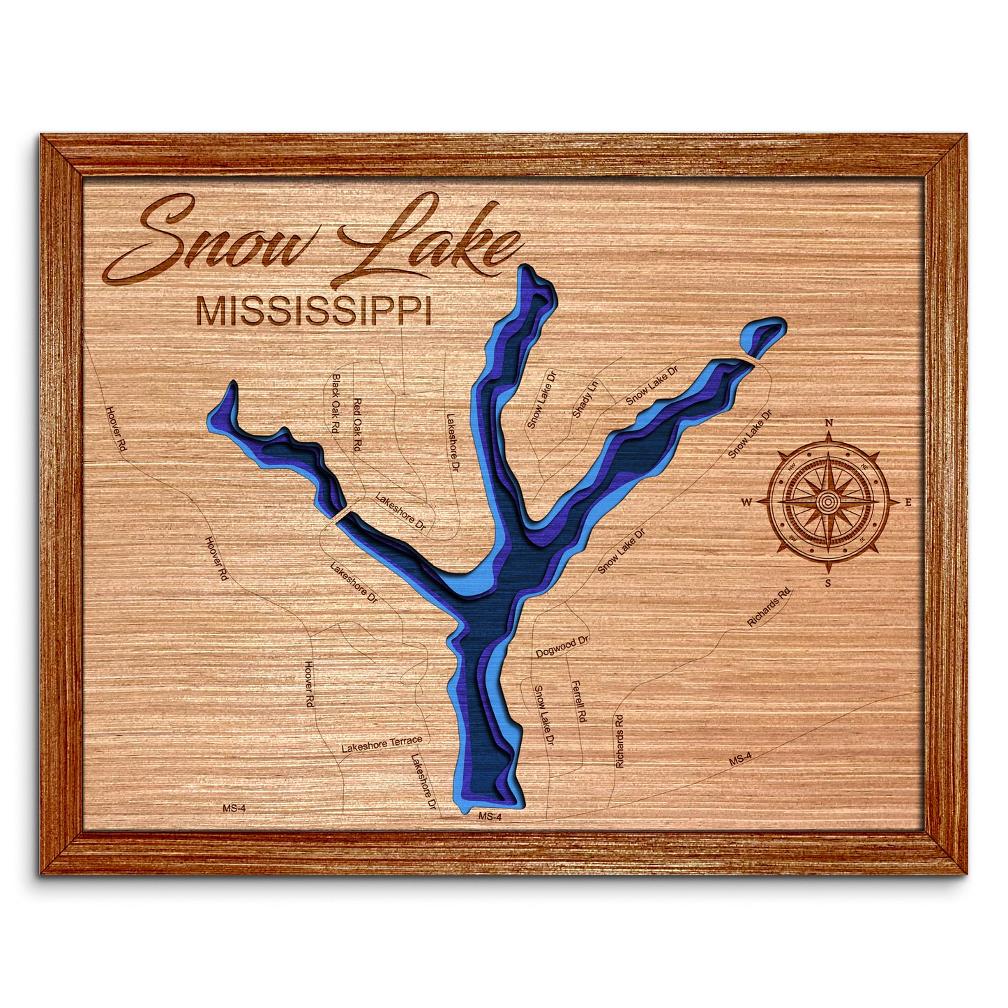 Snow Lake, Mississippi Depth Map - Any Lake, Pond, or Reservoir, Home Decor, Wall Art, Wall Decor