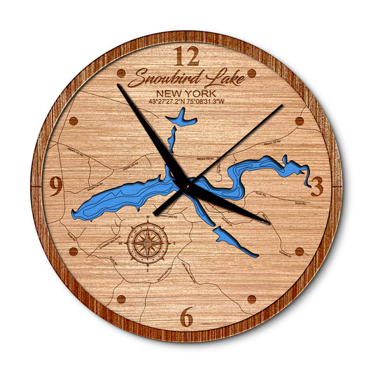 Snowbird Lake in Forestport, NY Layered Map Clock - Any Lake, Pond, or Reservoir - Unique Home Decor