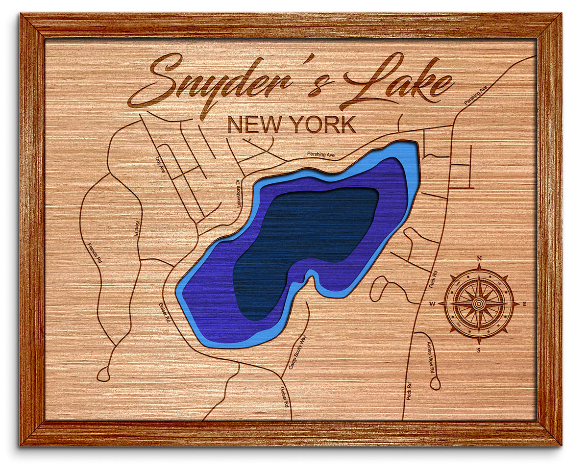 Snyders Lake, New York Depth Map - Any Lake, Pond, or Reservoir, Home Decor, Wall Art, Wall Decor