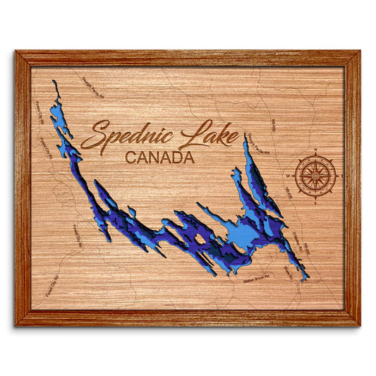 Spednic Lake in New Brunswick, Canada Depth Map - Any Lake, Pond, or Reservoir - Unique Home Decor, Wall Art