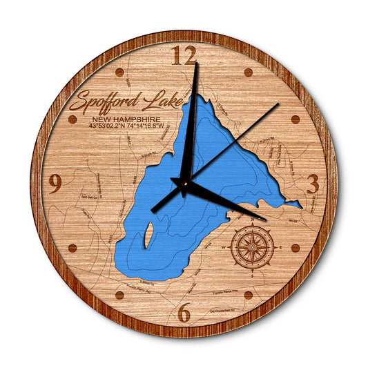 Spofford Lake, New Hampshire 14in Layered Map Clock - Any Lake, Pond, or Reservoir - Unique Home Decor