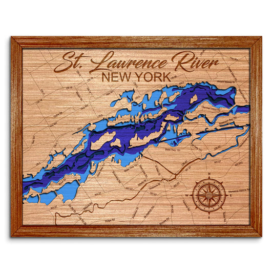 St. Lawrence River, New York Depth Map - Any Lake, Pond, or Reservoir - Unique Home Decor, Wall Art