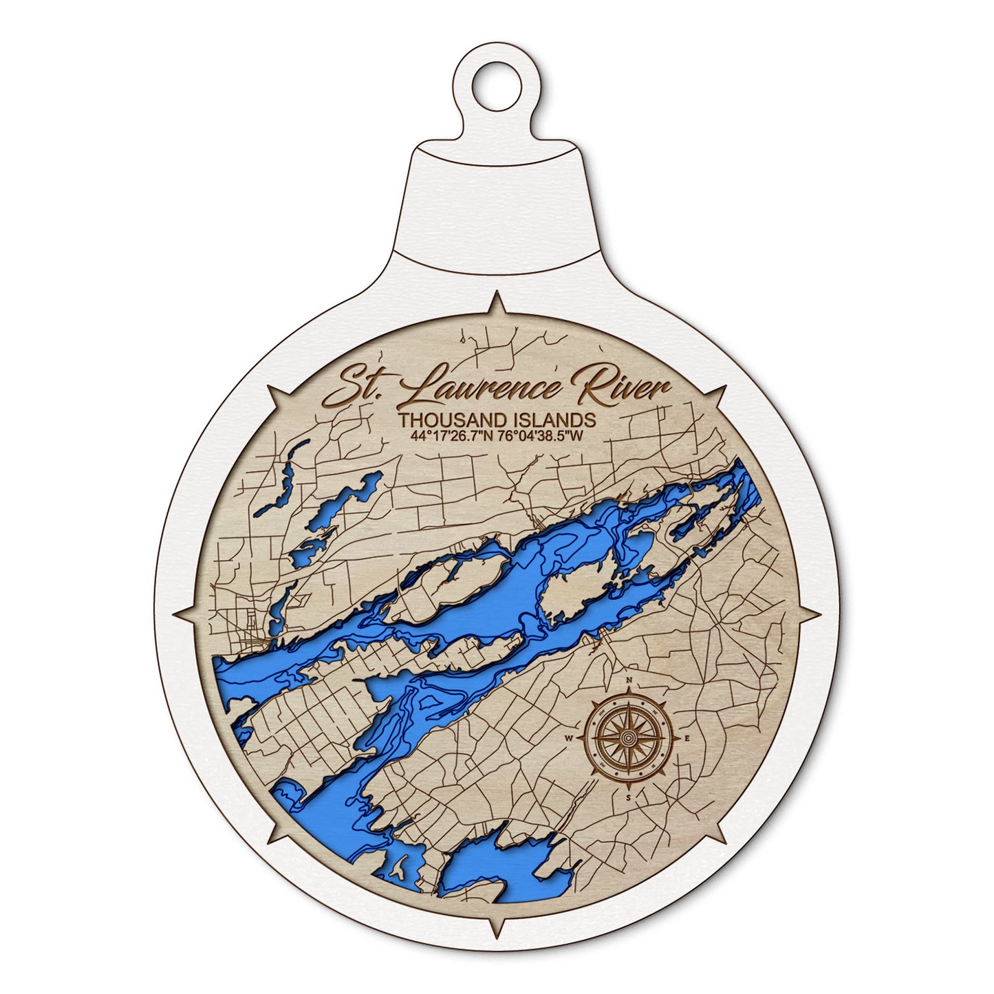 Thousand Islands St. Lawrence River Custom 3D Layered Wood Lake Map Ornament | Handcrafted Bathymetric Art