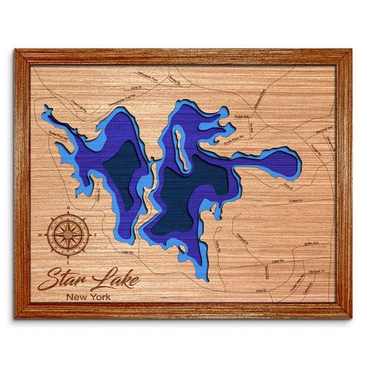 Star Lake, New York Depth Map - Any Lake, Pond, or Reservoir, Home Decor, Wall Art, Wall Decor