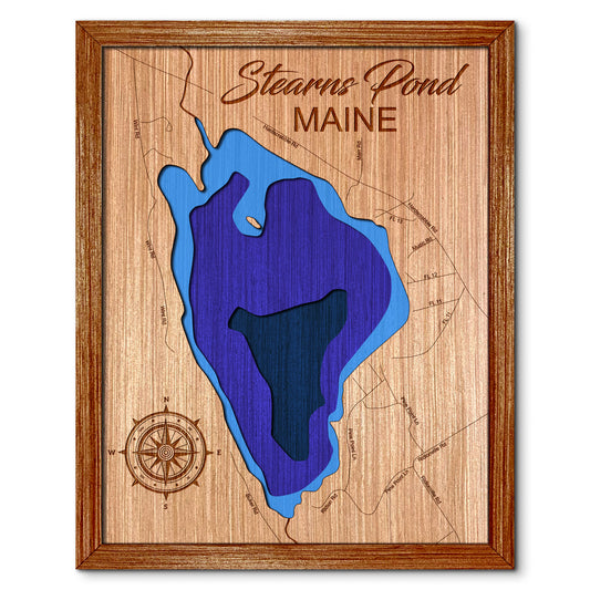 Stearns Pond, Maine Depth Map - Any Lake, Pond, or Reservoir - Unique Home Decor, Wall Art