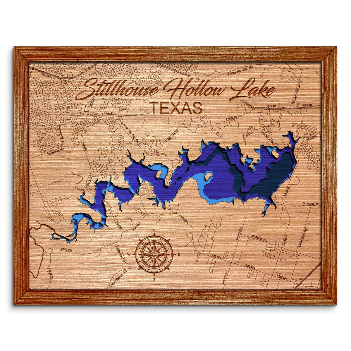 Stillhouse Hollow Lake, Texas Depth Map - Any Lake, Pond, or Reservoir, Home Decor, Wall Art, Wall Decor