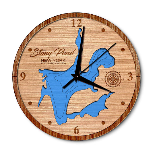 Stony Pond in Minerva, New York Layered Map Clock - Any Lake, Pond, or Reservoir - Unique Home Decor
