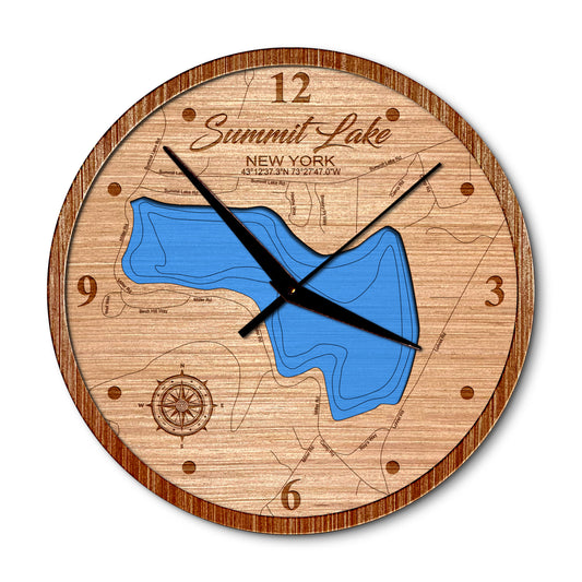 Summit Lake in Argyle, New York 14in Layered Map Clock - Any Lake, Pond, or Reservoir - Unique Home Decor