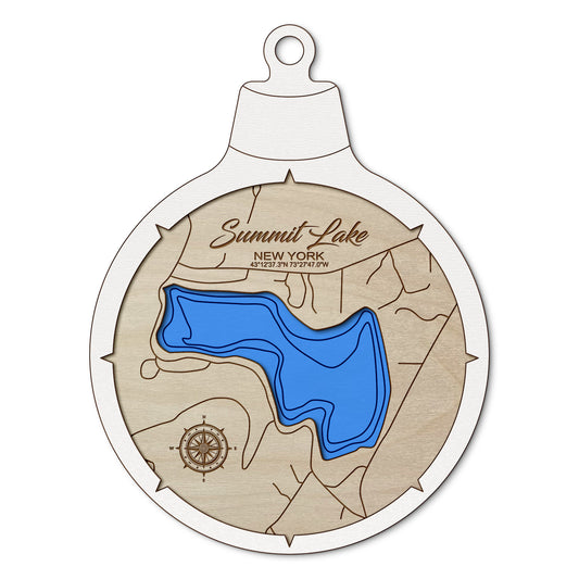 Summit Lake in Argyle, New York Custom 3D Layered Wood Lake Map Ornament | Handcrafted Bathymetric Art