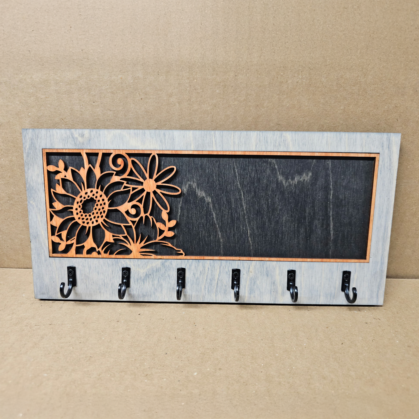Sunflower Wooden Key Holder/Hanger – Laser Cut Wildlife Wall Organizer for Cabin or Lodge Decor