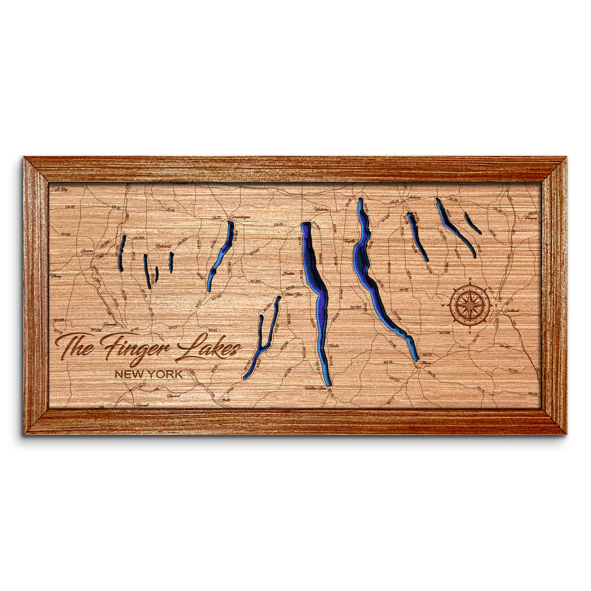 The Finger Lakes, New York Depth Map - Any Lake, Pond, or Reservoir, Home Decor, Wall Art, Wall Decor