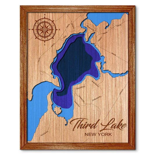 Third Lake on Fulton Chain of Lakes, New York Depth Map - Any Lake, Pond, or Reservoir, Home Decor, Wall Art, Wall Decor
