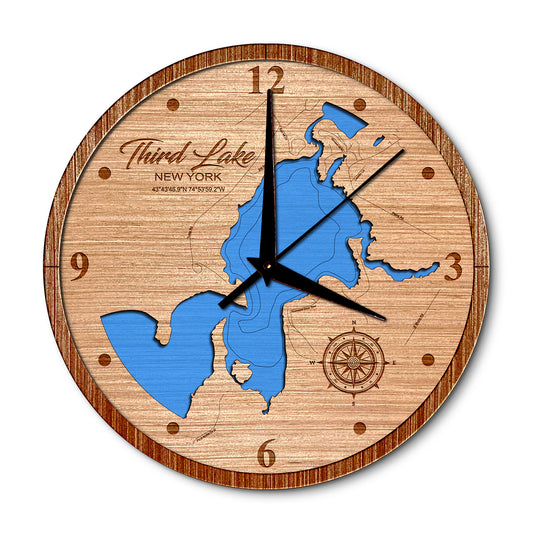 Third Lake on Fulton Chain of Lakes, New York Layered Map Clock - Any Lake, Pond, or Reservoir - Unique Home Decor
