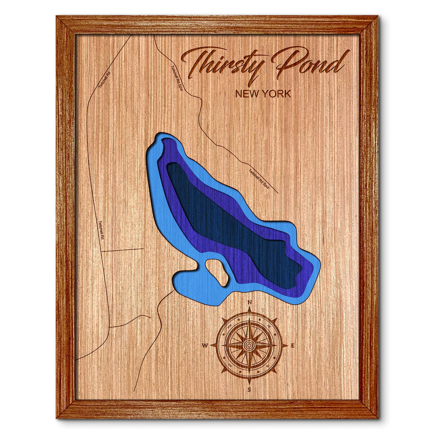 Thirsty Pond, New York Depth Map - Any Lake, Pond, or Reservoir, Home Decor, Wall Art, Wall Decor